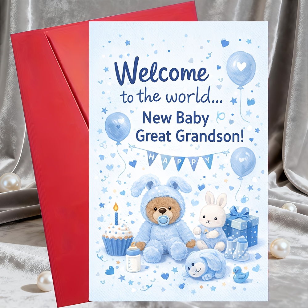 TEMU A Card For A New Baby Great Grandson, Complete With An Envelope. Grandparents, Aunts, , To During A Baby Shower Or Hospital