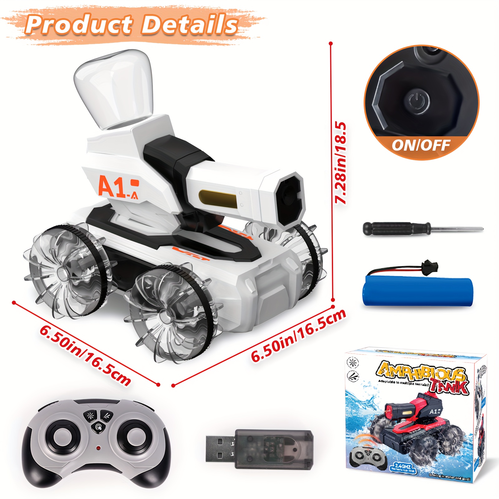 A Super Cool Remote Control Battle Car Amphibious Shooting Tank Waterproof Water Electric Toy Suitable For Children To Fight And Play Rotating Off-road Climbing Car