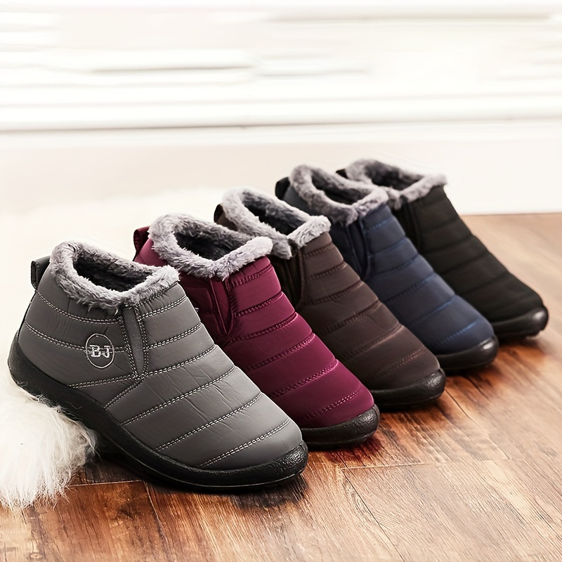 

Women's Casual Cotton Boots, Thickened Waterproof Ankle Boots, One-piece Slip-on, Solid Color, Winter Fashion, Fabric Upper, Pu Sole, Fabric Lining, Round Toe, Flat Heel