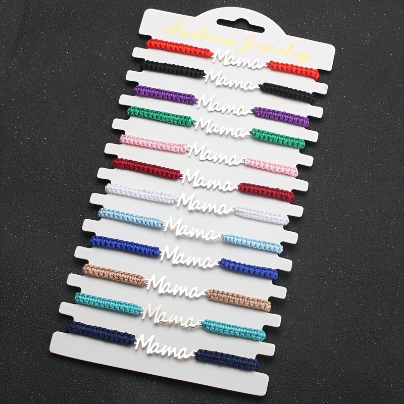 E-shop 12er-Set Handgemachte Verstellbare Nylonseil-Armbänder mit "MaMa"-Anhänger, Geeignet für den & Festgeschenke, Ideal zum Muttertag