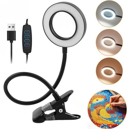 10x magnifying glass with light clip flexible gooseneck 10 level brightness 3 color portable desk lamp suitable for crafters for painting sewing reading for finishing work glass metal magnifier with light