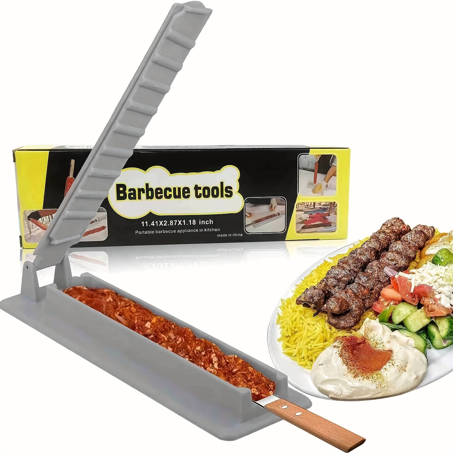 TEMU Manual Kebab Maker Press - Plastic Bbq Tool With Ridged Design For Uniform Kofta Patties, Anti-slip Grip & Portable For Camping, Grilling, Turkish Kebabs (white), Kebab Skewers
