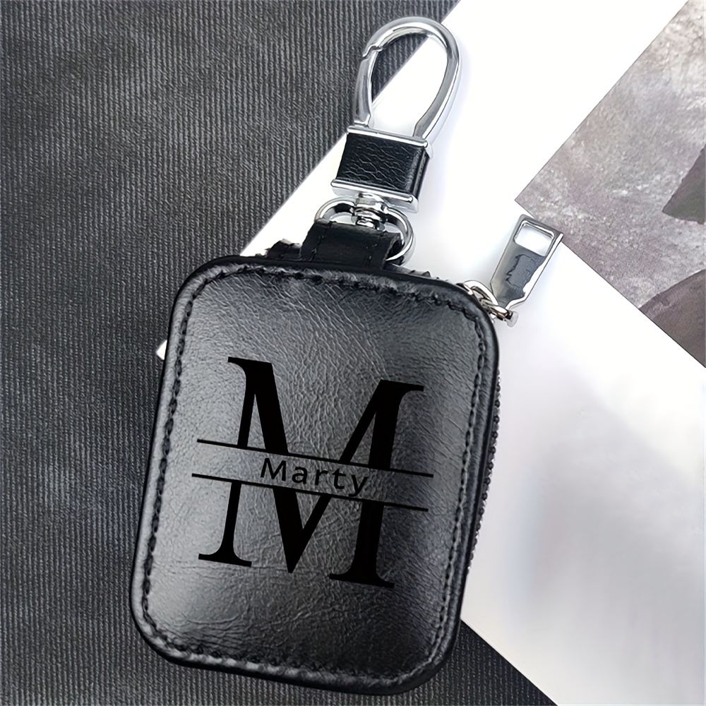 TEMU Oily Grain Faux Leather Earphone Storage Bag, Personalized Custom Name Letter Pouch With Keychain, Portable Small Accessory Carry Bag For Daily