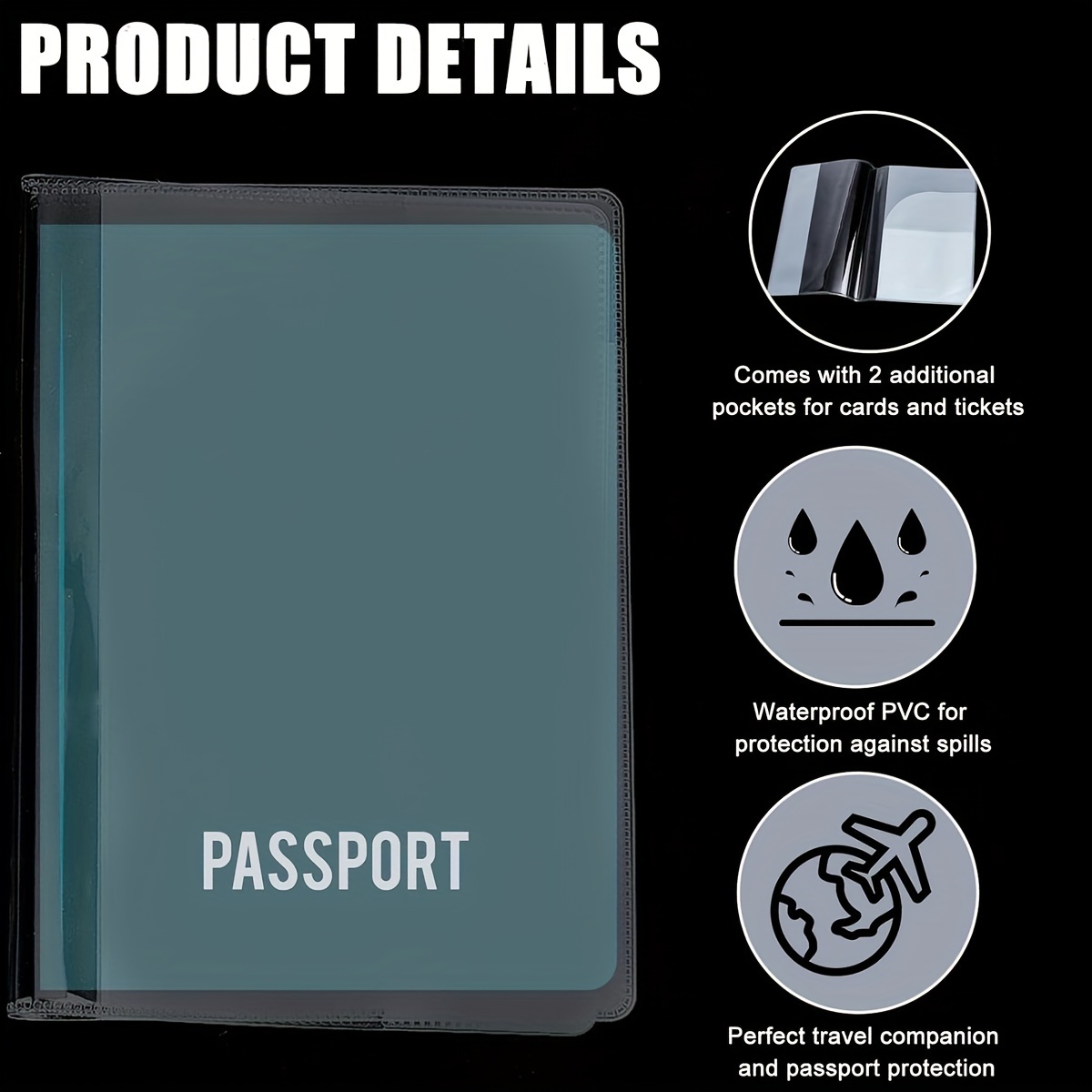 1pc Vacation Style Transparent PVC Passport Holder - Water-Resistant, Stain & Fade Resistant, Open Closure Passport Cover with PVC Lining - Travel Document Organizer