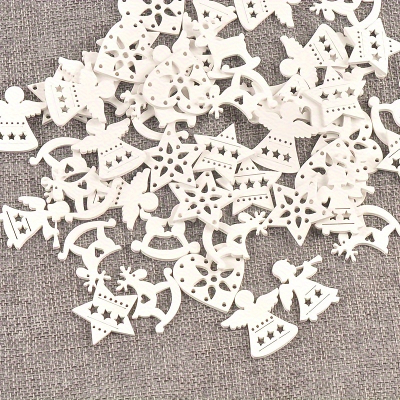 Image of 50pcs White , Star & Carousel Wooden Crafts 27-30mm - Diy Scrapbooking & Home Decor For Christmas Party Accessories