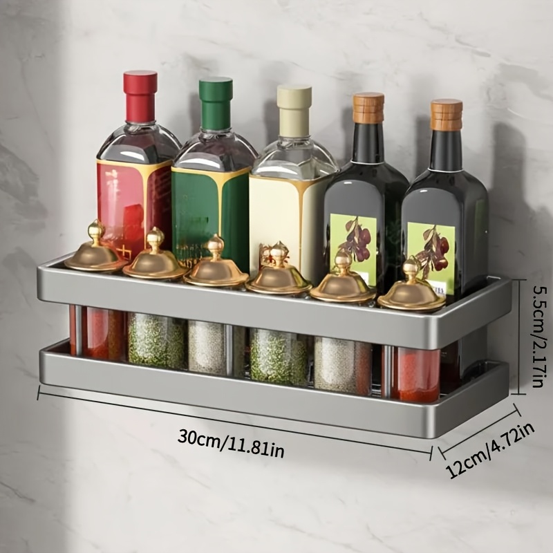Carbon Steel Bathroom Shelf & Kitchen Spice Rack, No-drill Large Capacity Wall Mounted Storage, Rustproof Shower Caddy & Seasoning Organizer, Space- Floating Shelves, Utility Racks