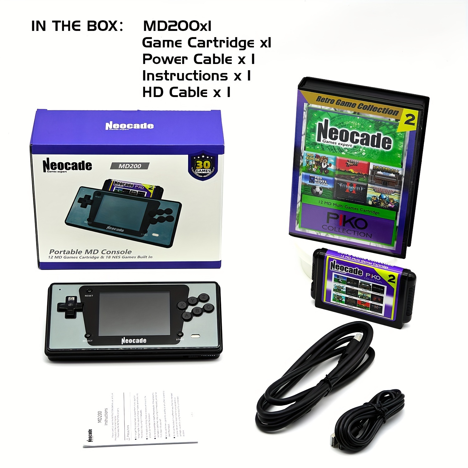  retro nostalgic handheld game console 12 in   cartridge set supporting md cartridges 3 5 inch screen and supporting hdtv output details 2