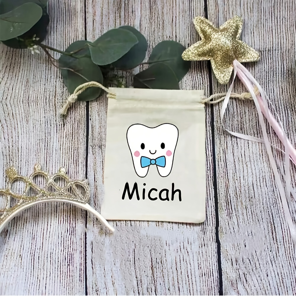 TEMU Personalized Tooth Fairy Treat Bag With Custom Name - Cute Fabric Drawstring Pouch, Keepsake Gift For Teeth Container, Keepsake Bag|