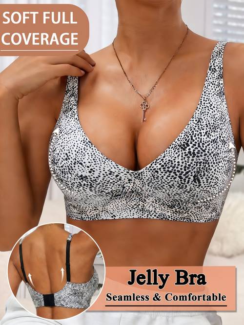 womens seamless leopard print v neck bra wireless non removable padding adjustable straps and eye closure breathable and comfortable womens push up bra womens leopard print bra