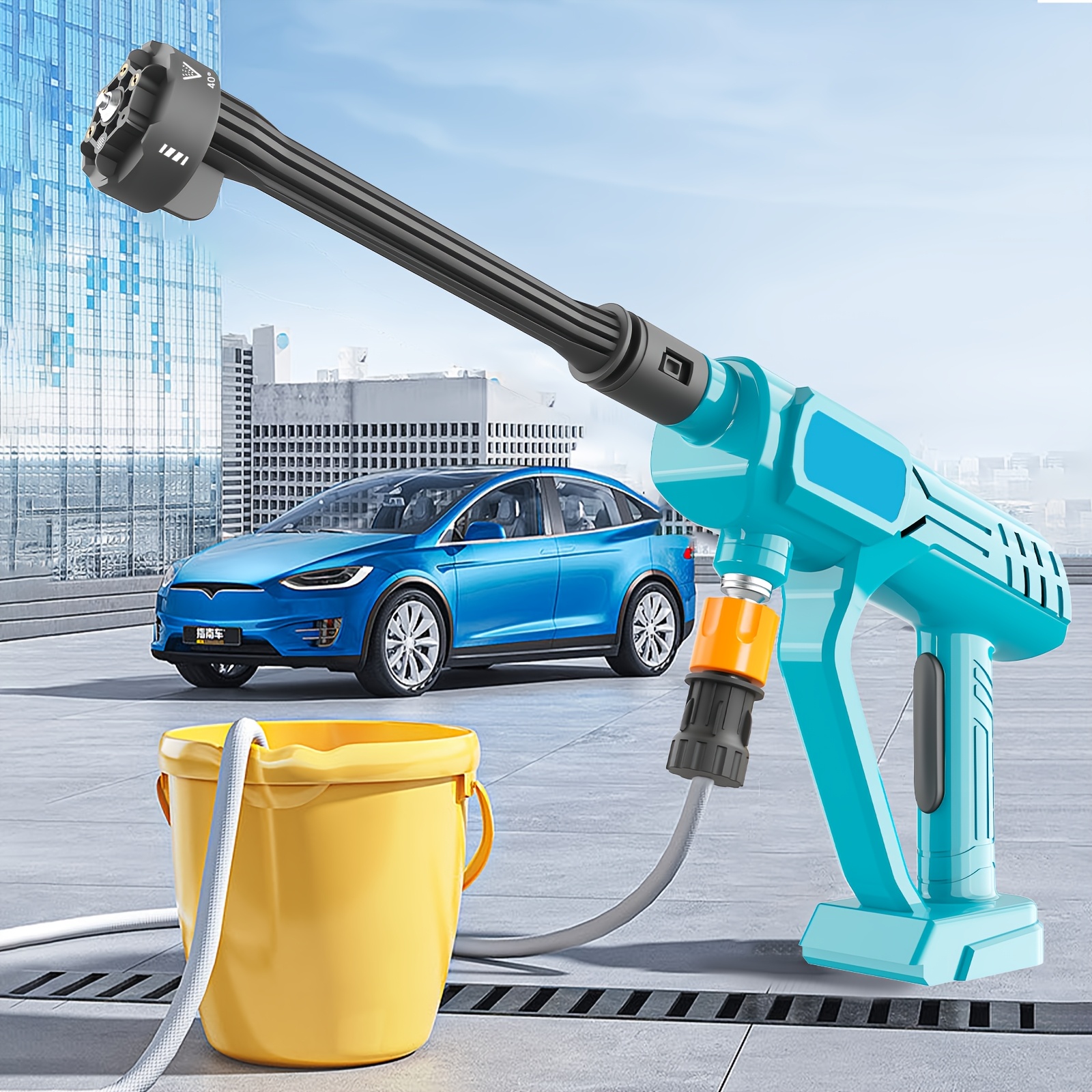 cordless pressure washer 6 in 1 function nozzle washer gun with 2 x 3000mah battery 5 meter water pipe 320psi high pressure car washer car cleaner for car windows floor door garden cleaning