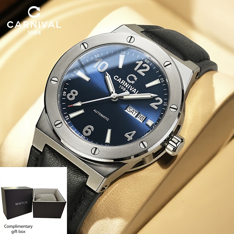 Image of [i&w Carnival] Luxury Brand Automatic Winding Men's Watch With Hollow-out Back And 5atm Water Resistance, Mechanical Watch, Festival Gift
