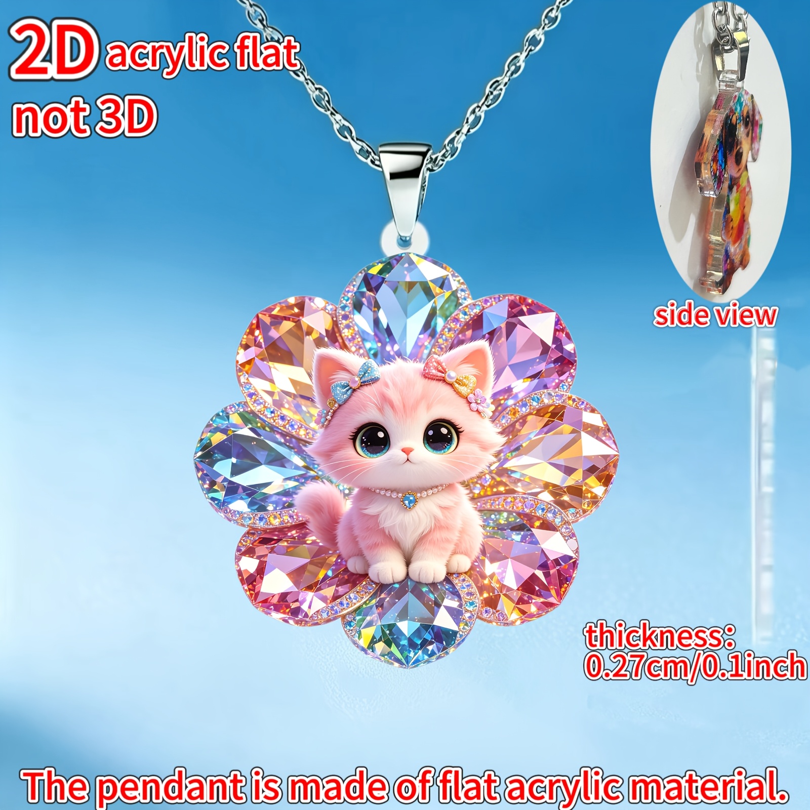 Women's Kitten in a Flower Acrylic Pendant Necklace