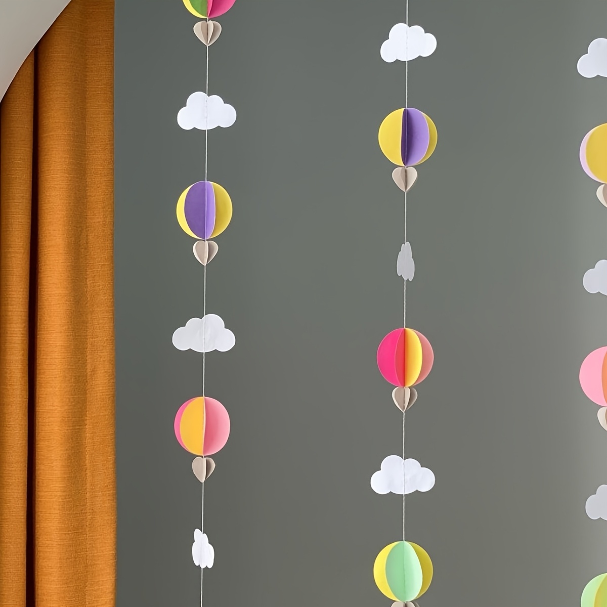 Image of Colorful Hot Air Balloon And 3d Clouds Paper Garland - 118 Inches Hanging Decor For 's Bedroom, Weddings