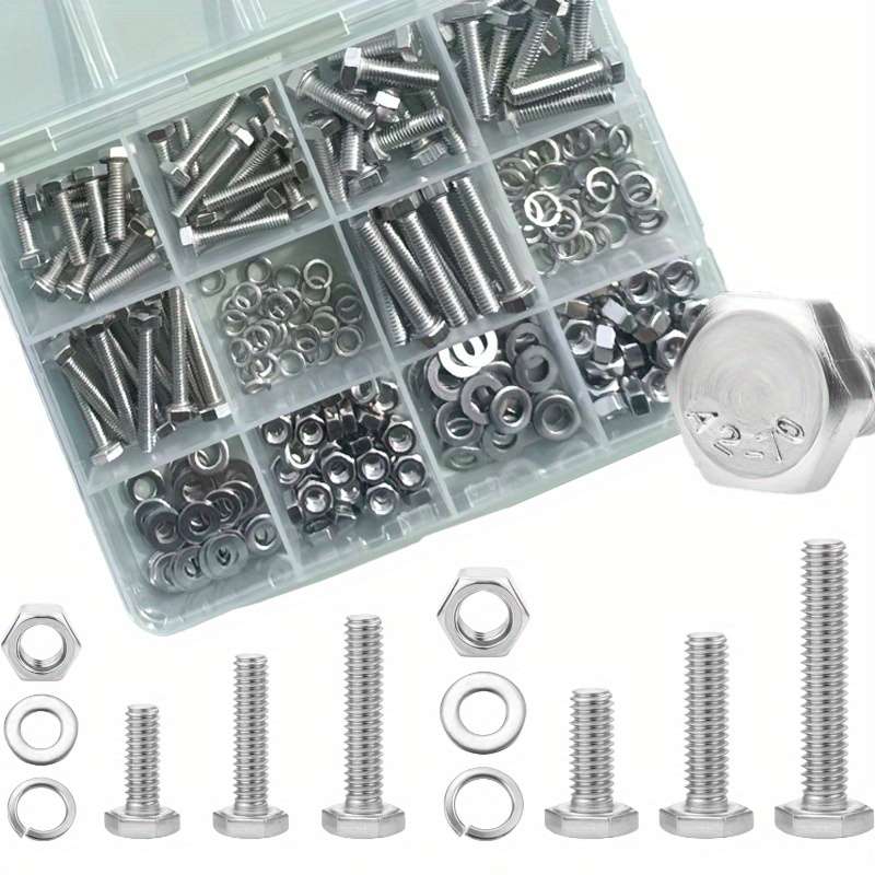 240 piezas de tornillos y tuercas de acero inoxidable, métrico hex M4 M5 M6, 14 tamaños con arandelas y tuercas de bloqueo, para uso industrial - Imagen 3