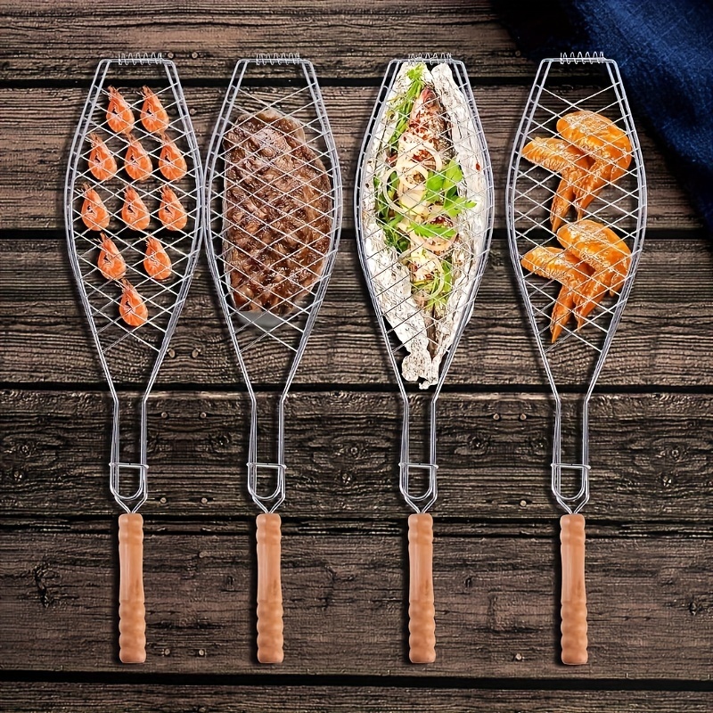 TEMU 1pc Bbq Grilled Fish Clip For Restaurant, Foldable With Buckle Fastening - Grill Delicious Fish And Veggies With This Portable, Family Gathering Essential