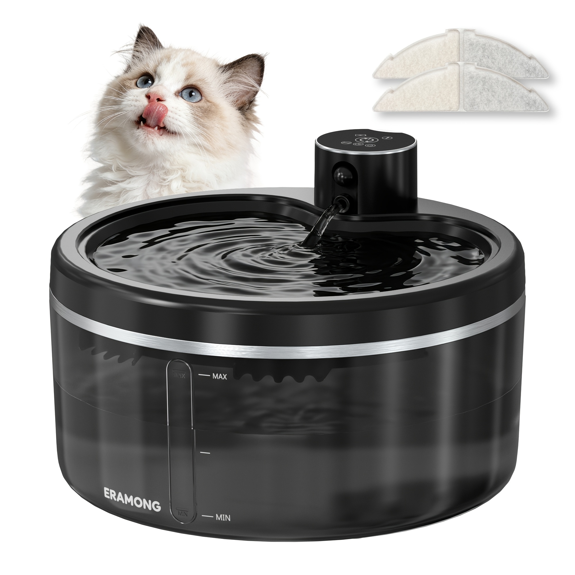 TEMU Cordless Pet Water Fountain 2.5l - 4000mah Battery, Motion Sensor, Auto Dispenser With 2 Filters For (12-pack Filters Sold Separately)