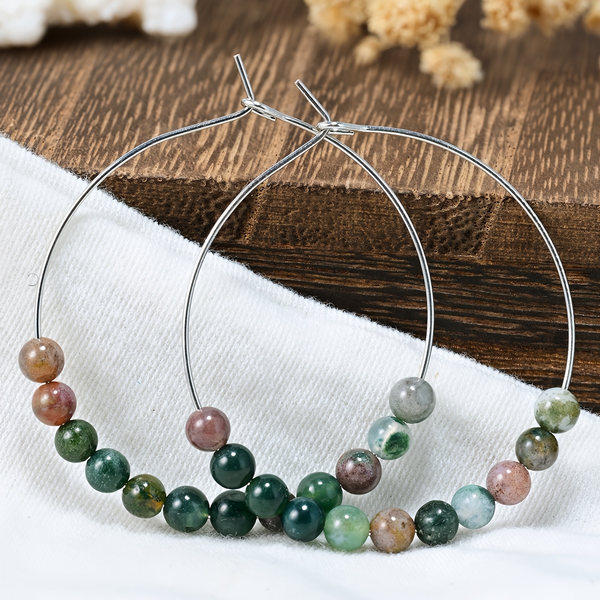 1 Pair Indian Agate Bohemian Fashionable Earrings