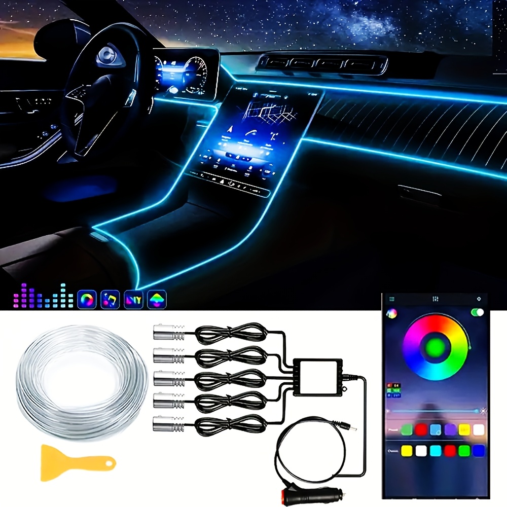 TEMU Rgb Car Led Strip Lights Kit, Interior Ambient Lighting, Music , Automotive Neon, High , With 12v Plug-in Power, For Vehicle Models, Without Battery