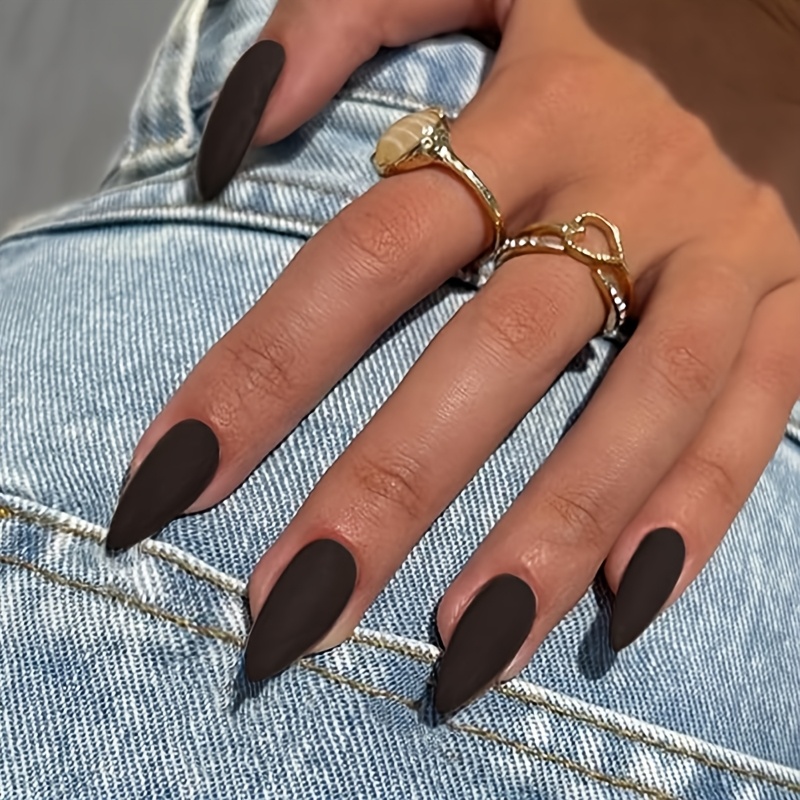 240pcs Matte Black Press on Nails Almond Fake Nails Artificial Black Nails Medium Length Almond Shaped Nails Press ons, Stiletto False Nails for Women, Medium Almond Nails, Thick Natural Acrylic Gel Nails Salon Quality, Nail Art, Stiletto Shape