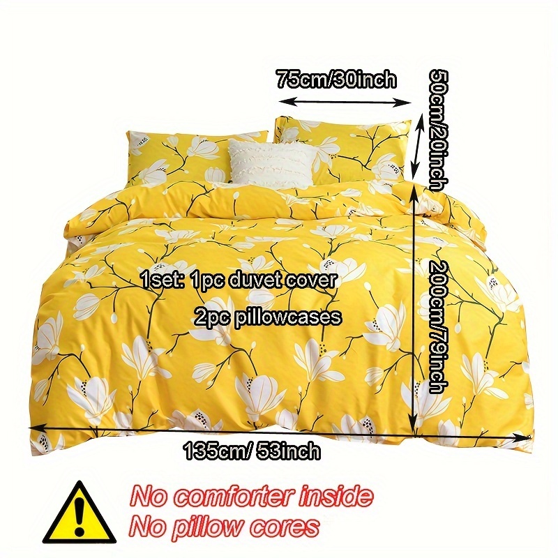 3pcss/set Yellow Floral Print Duvet Cover 3pcs Bedding