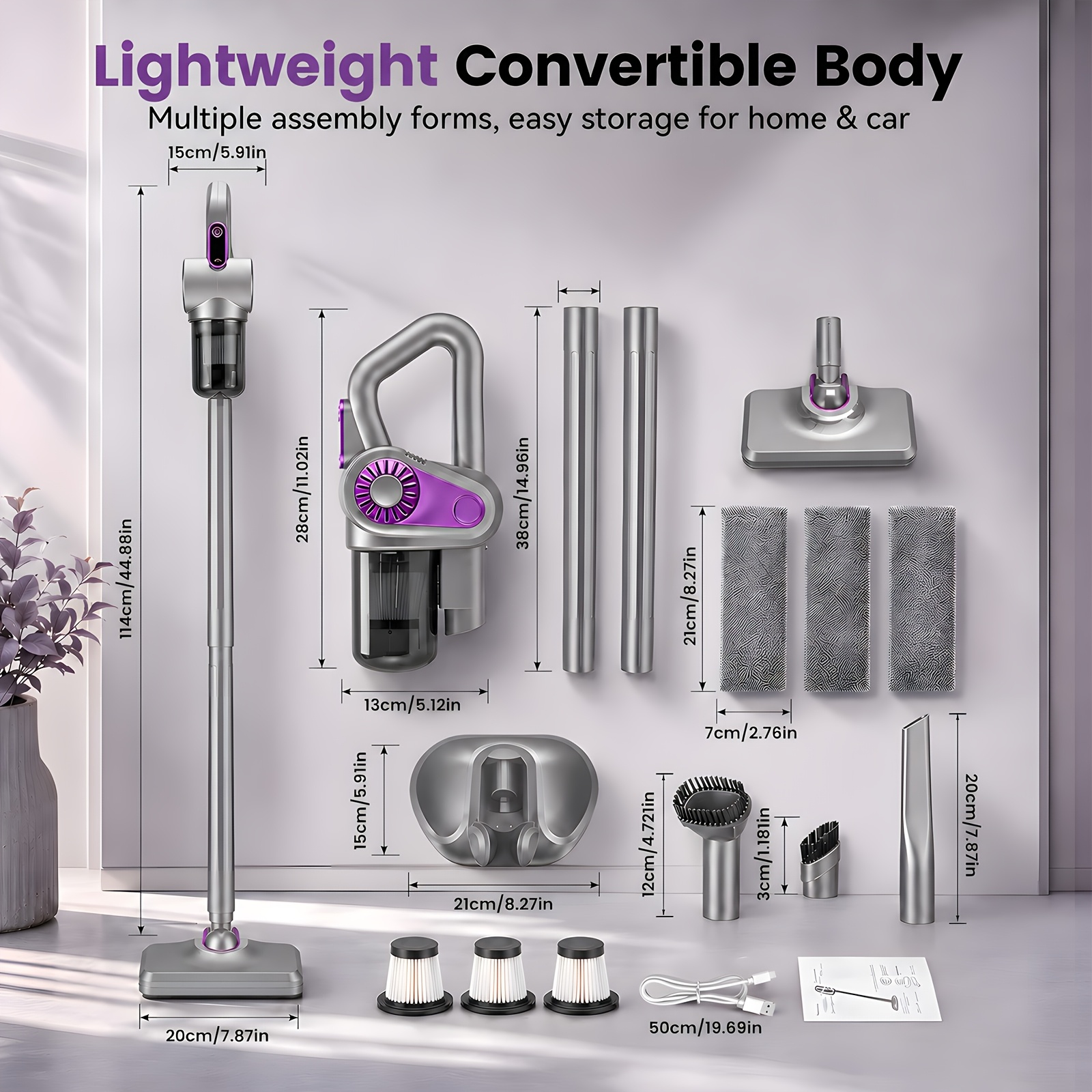 Image of 4-in-1 Vacuum Cleaner With 12, 000pa Powerful Suction, 2-in-1 Stick And Handheld Design, Lightweight; Suitable For Home, Car, And Pet Hair Removal