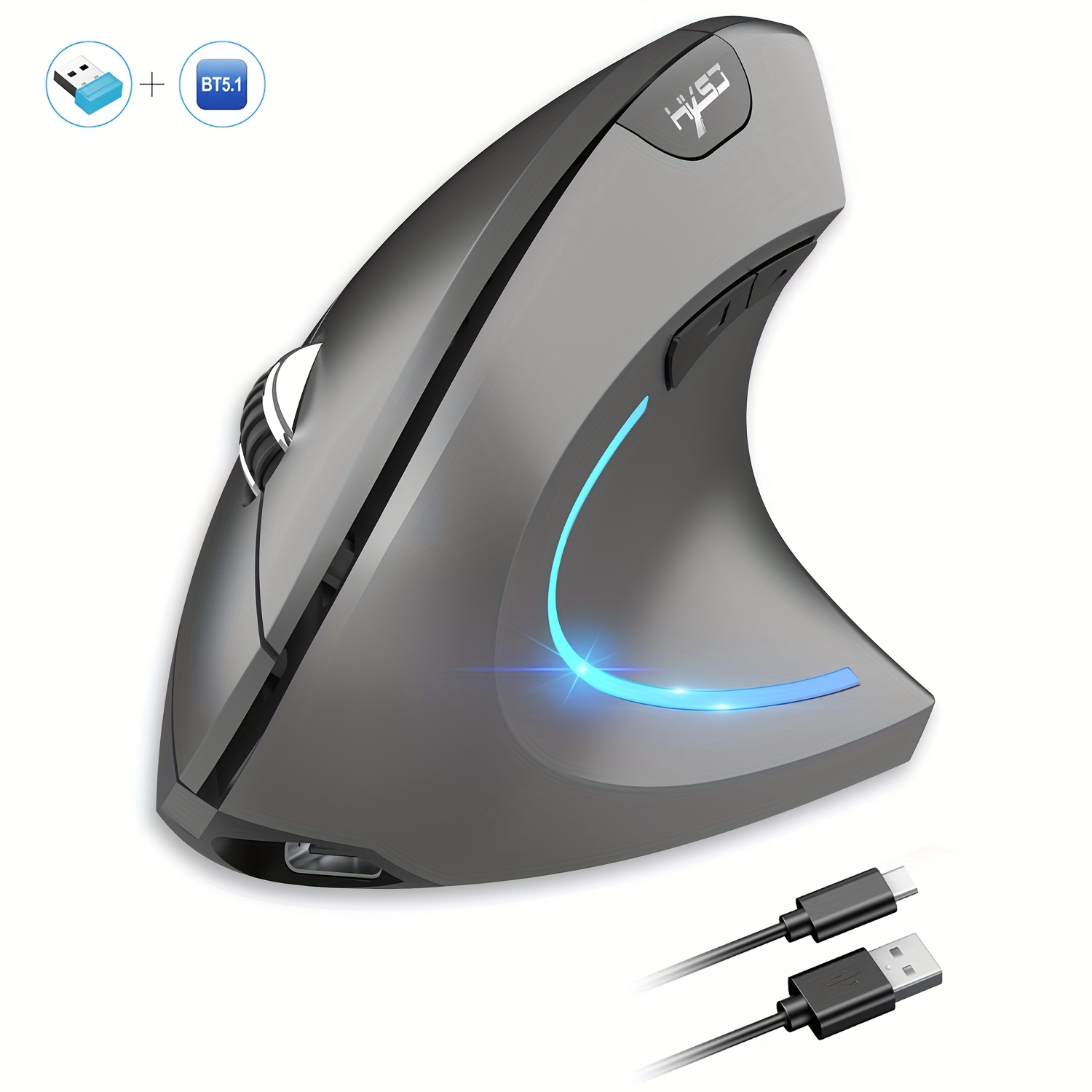 Hxsj New 2.4g Wireless Mouse Rechargeable 6 Button Vertical Optical Mouse Ergonomic Suitable For Office And Home Use