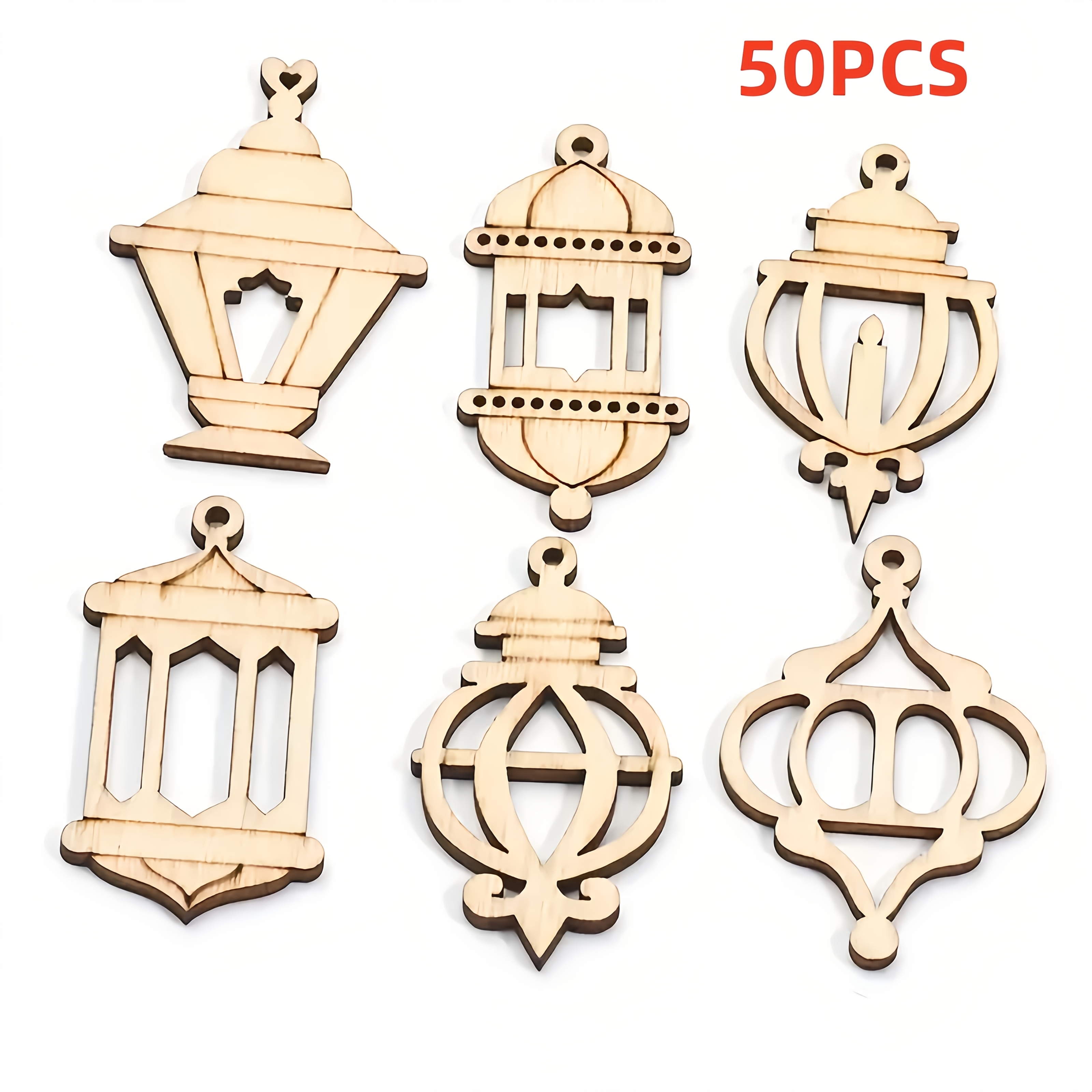 Image of Mix 50pcs Wooden Mini Light Shaped Wooden Pieces Diy Painting Graffiti Crafts Wedding Party Halloween Decoration Wooden Pendant