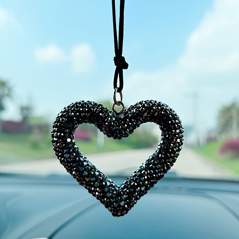 

Sparkling Crystal Heart Car Charm - Elegant Peach Heart Interior Accessory & Bag Pendant, Perfect Gift For Her