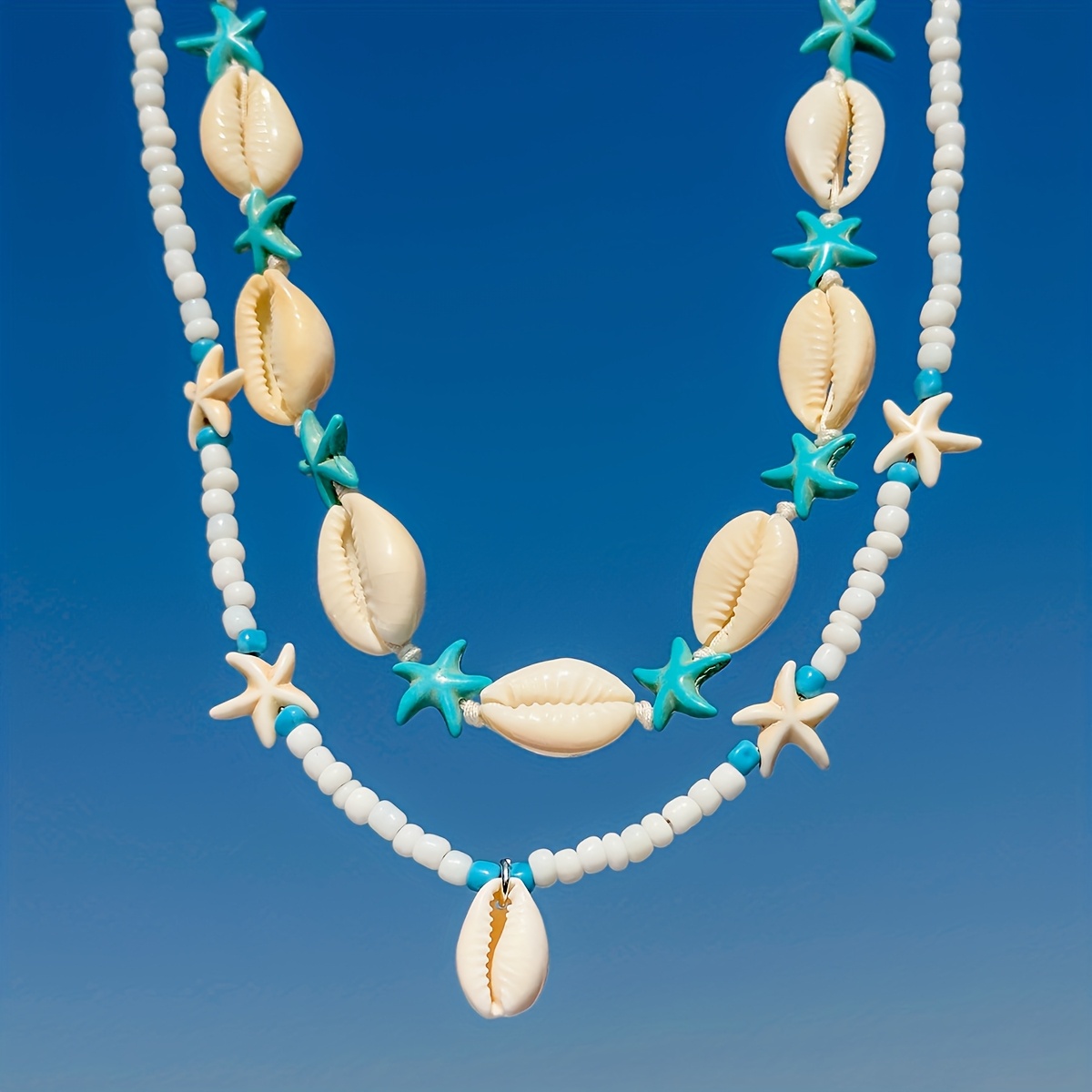 Bohemian Ocean Style Double Strand Necklace Set