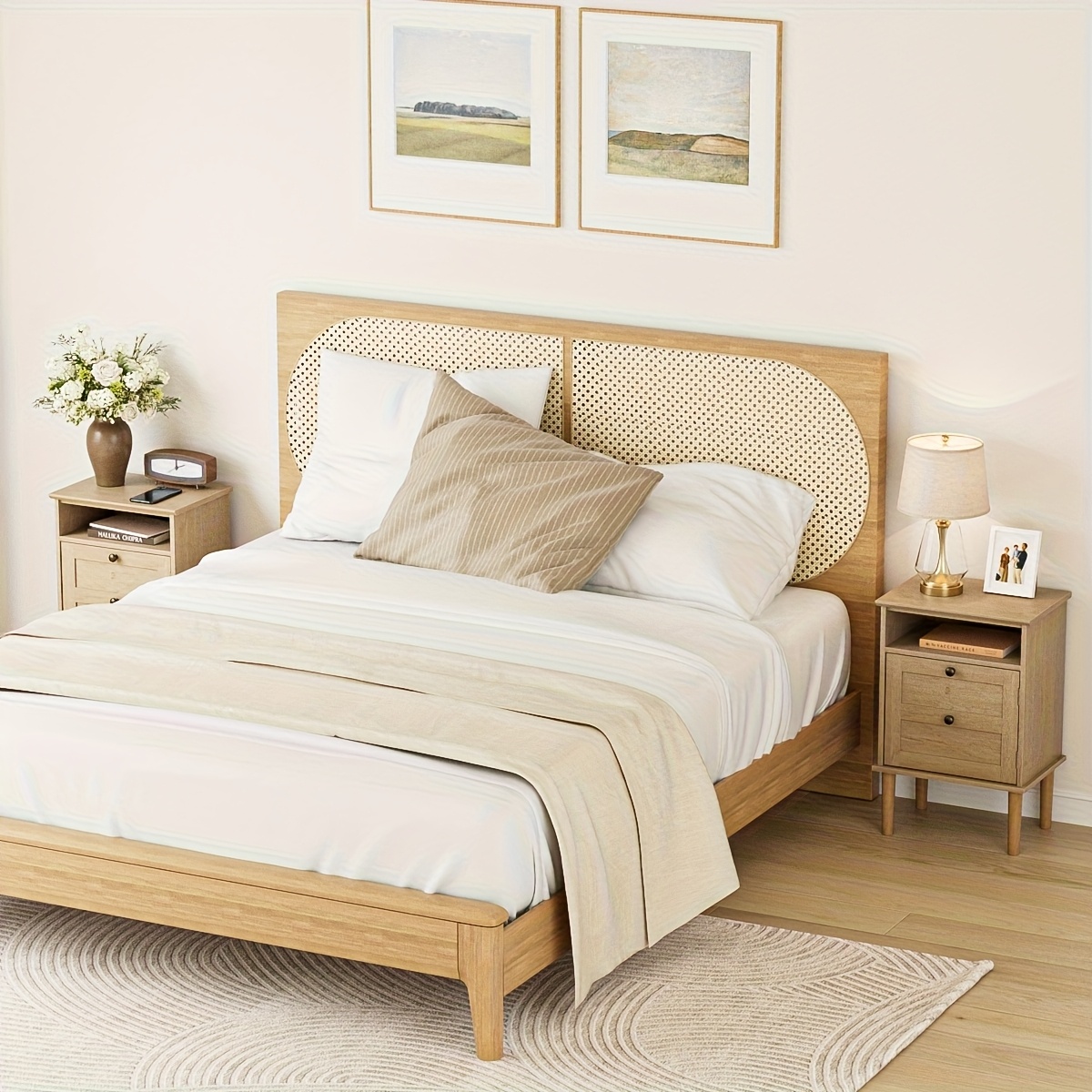 Bedside Table, Bohemian-style Bedside Cabinet with One Drawer, Contemporary Side Table Featuring Open Shelving, Wooden Tabletop Bedside Unit, Suitable for Bedrooms And Living Rooms., Bed Room Table
