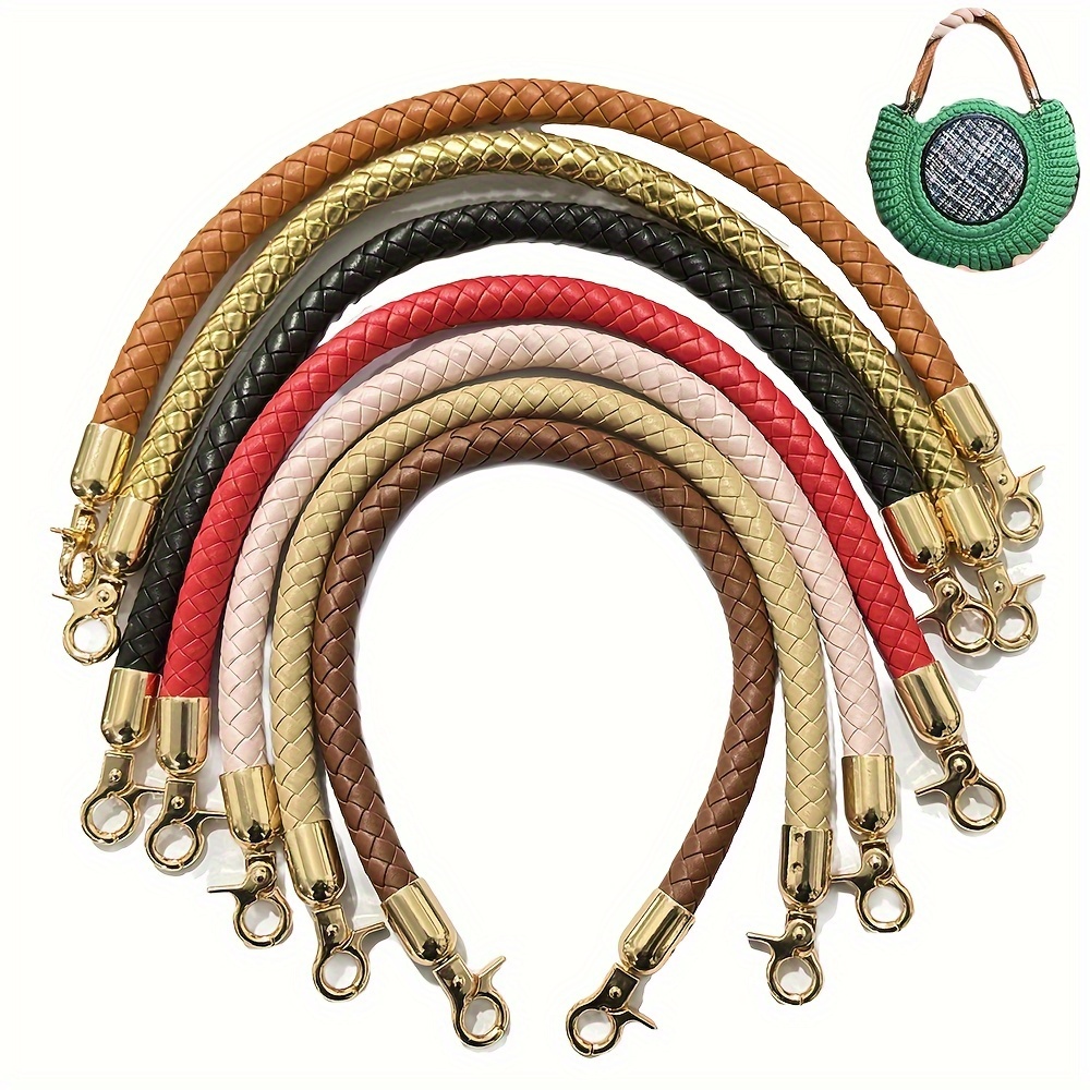 

2pcs Pu Leather Braided Bag Handles With Buckles, Diy Handbag Chain Straps Shoulder Accessory For Purse Making