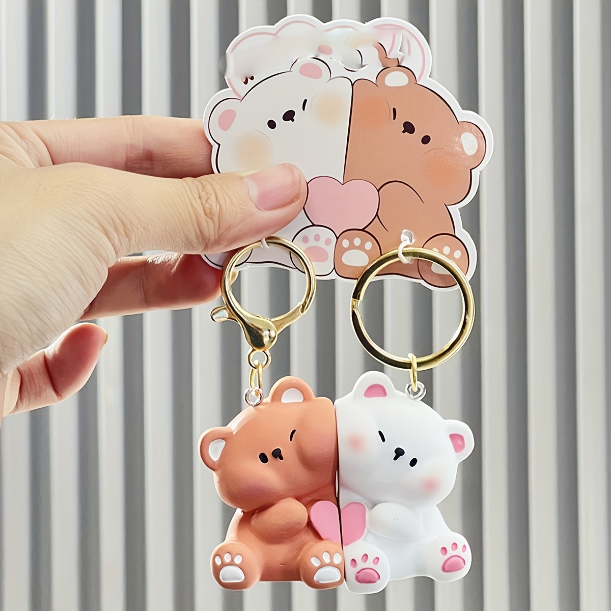 

2pcs Silicone Cartoon Bear Couple Keychain, Magnetic , Animal Theme Keyring Set For Decorative Purse Charm, Car Key Accessory, Valentine's Day Gift &