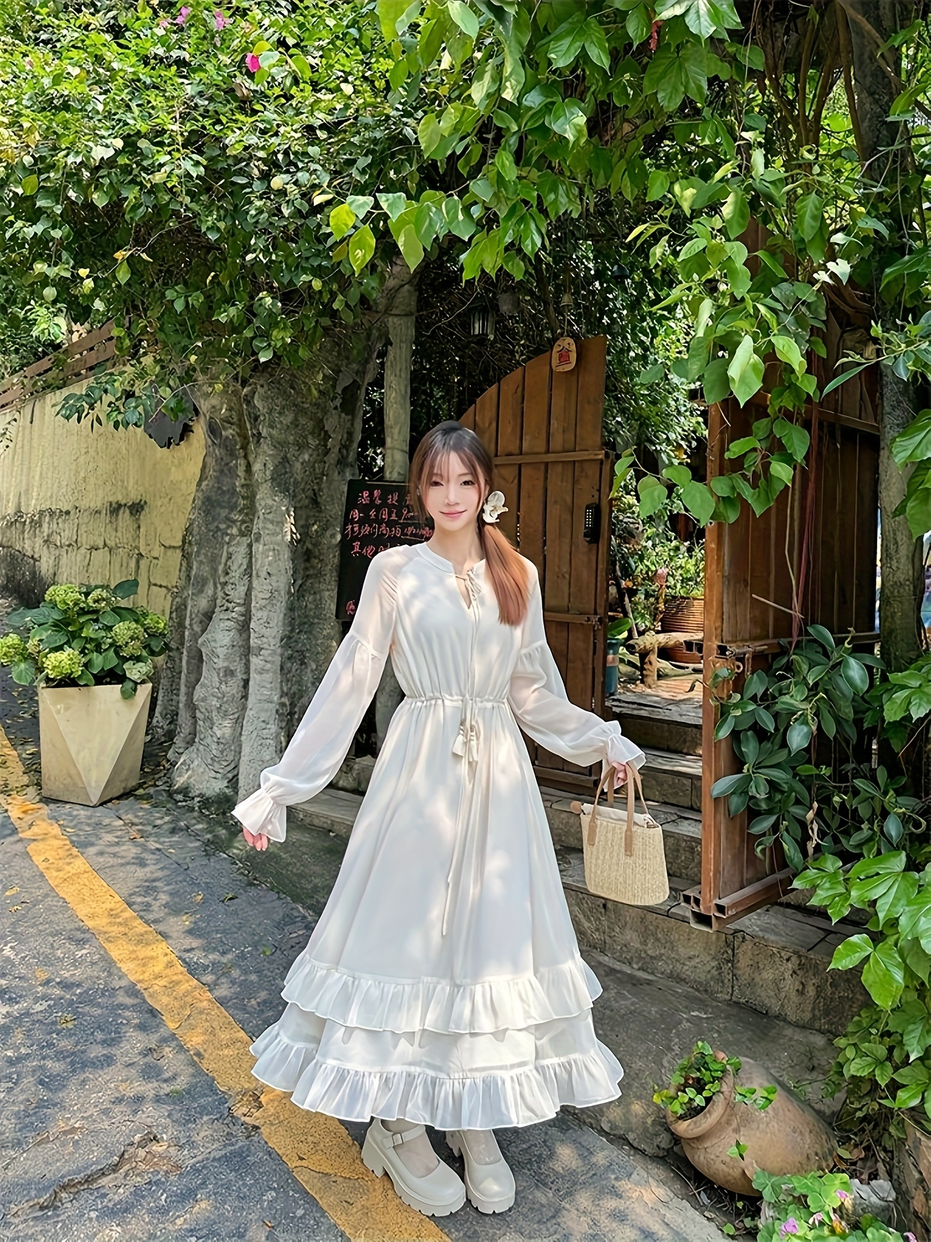 Women's Elegant Floral-like Formal & Everyday Dress - Long Flowy A-Line Skirt with Waist Tie, Machine Washable Women's Dress for Parties, Office, Dates - All-Season Chic Outfit, Date Night Look, Feminine Design, Comfortable Fit, Women