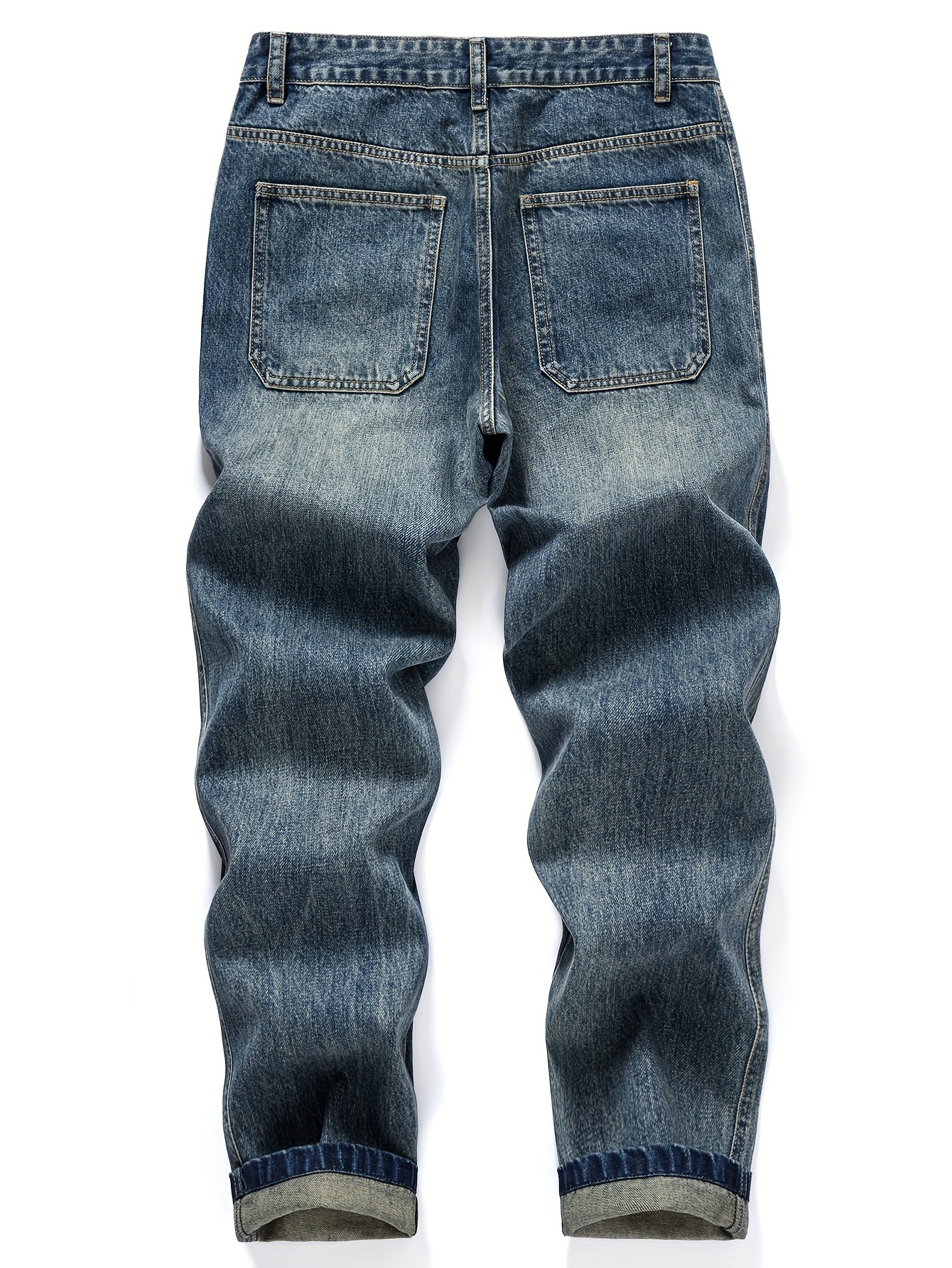 men's vintage straight leg jeans casual denim rolled cuffs Temu