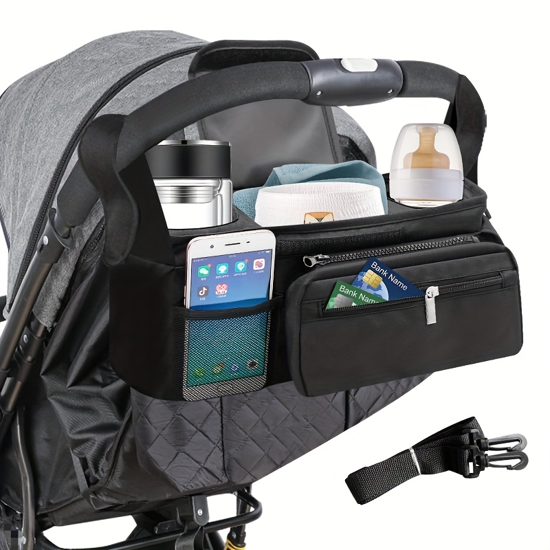 large capacity stroller hanging bag stroller storage basket universal stroller accessory storage bag multi   fixed strap design