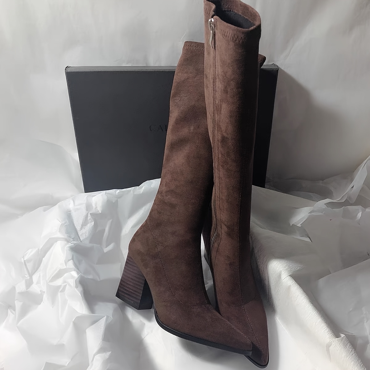 TEMU 2025 Women's Brown Over-the-knee Boots With Pointed Toe And Chunky Heel, Vintage Style, Gentle And Elegant, Suitable For All 365 Days Of The