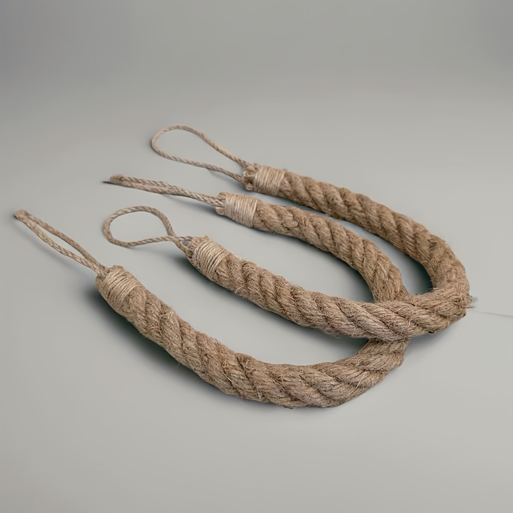 1/2pcs Bohemian Style Curtain Tiebacks, Rustic Burlap Rope, Easy Curtain , With Adhesive Hooks, For Bedroom And Living Room Decor, Home Accent