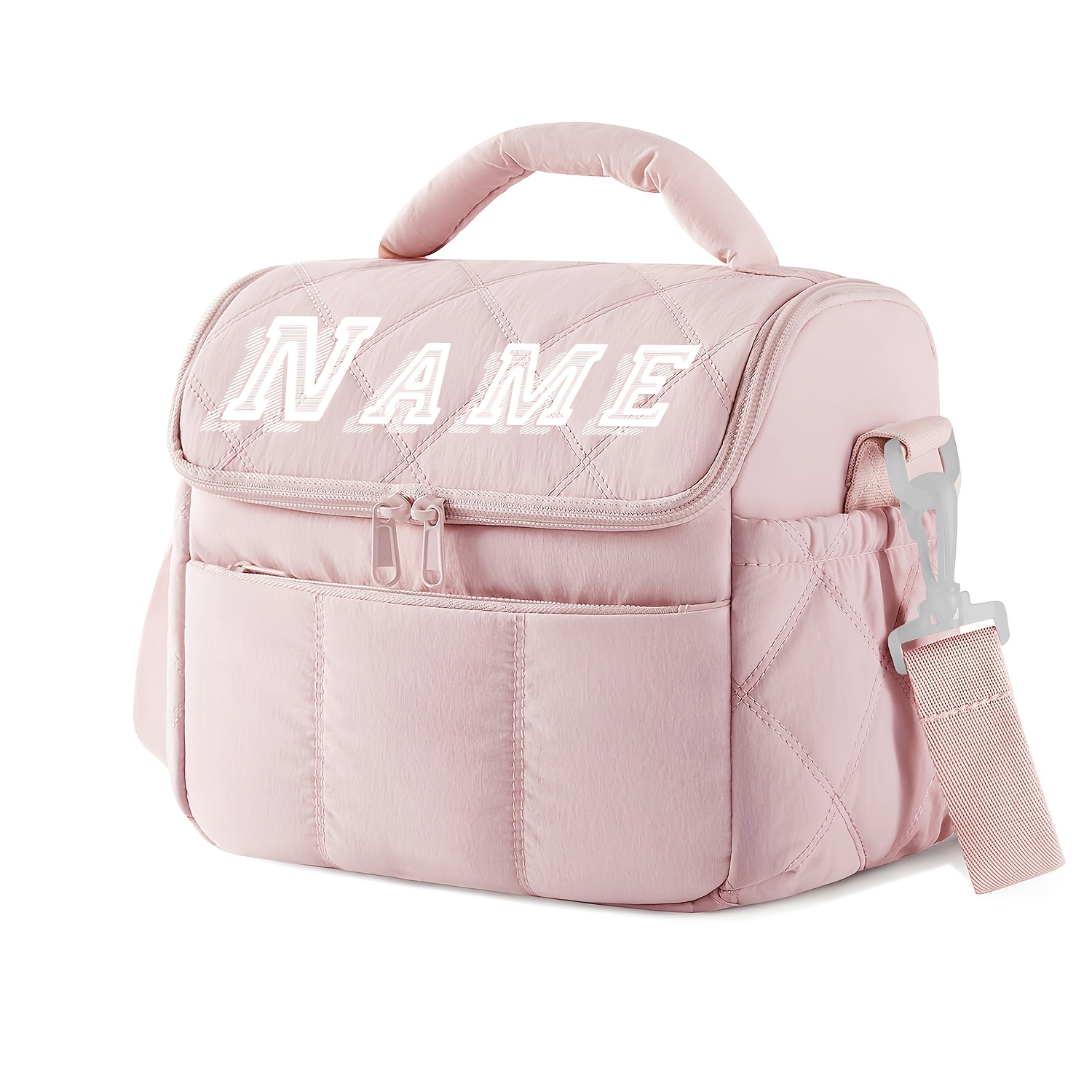 TEMU Customizable Name Style Crossbody Lunch Bag, Unisex, (pink, Beige, Black, Brown), Practical Bento Bag, With Top Handle And Detachable Adjustable