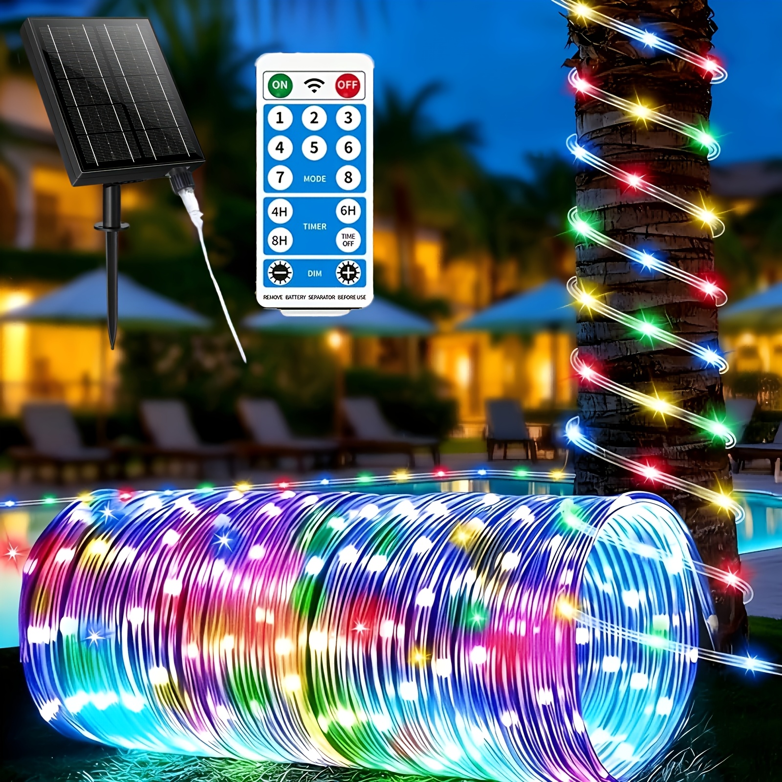 TEMU Guirlande Lumineuse Solaire Villa de Qualité Supérieure pour Extérieur, Guirlande de 175 Pieds avec 600 LED, 12 avec de Lumière Fluides Extra-,