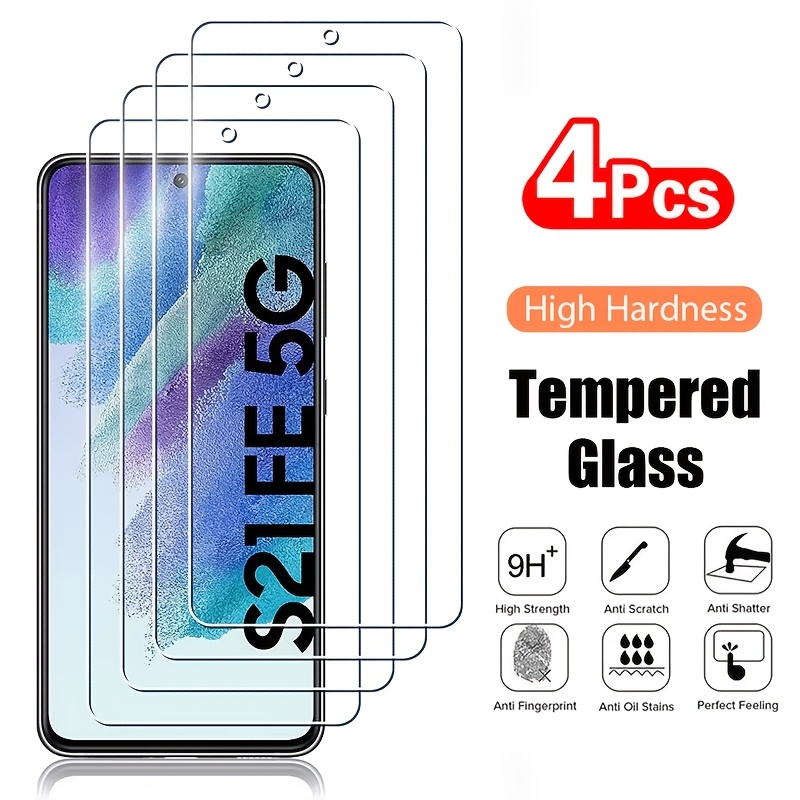 E-shop 4 Stück Panzerglas für Samsung Galaxy S21 FE S21FE 5G, volle Bildschirmabdeckung
