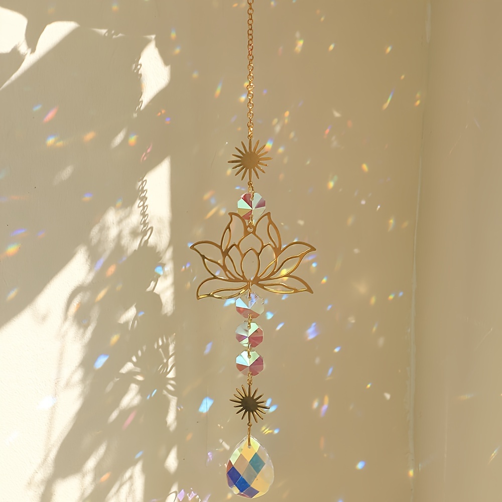 

1pc Elegant Golden For Lotus Crystal Sun Catcher - Glass Hanging Ornament For Diy Jewelry & Home Decor