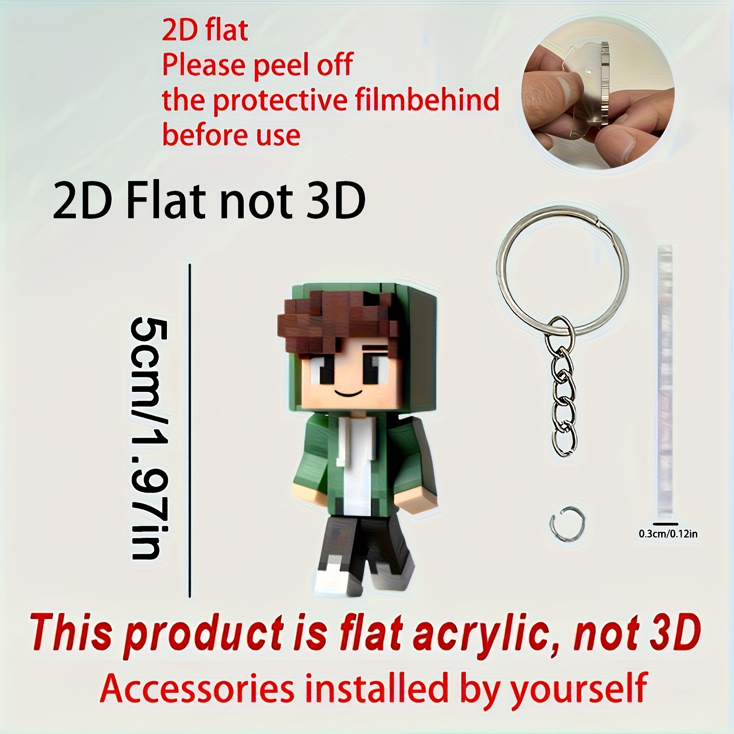 [2d Flat] [2d Flat] [2d Flat Not 3d] Acrylic Pixel Art Character, Rearview Mirror Decoration, Creative Car Interior Accessory, Backpack Keychain A , Perfect As A Holiday Gift