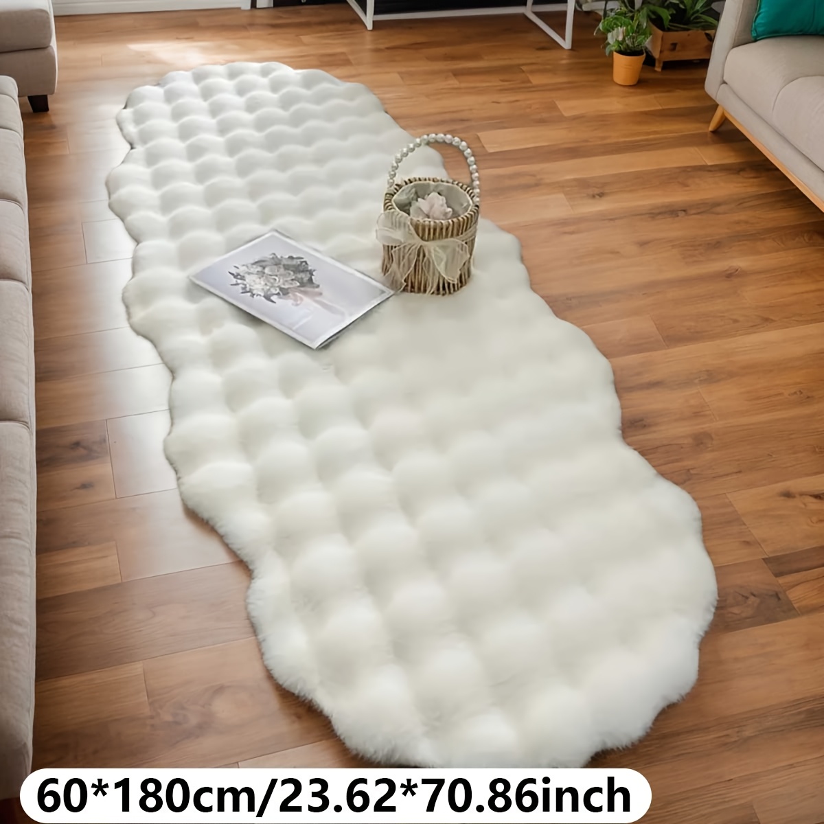 Image of 1pc Luxury Rabbit Plush Bubble Fluffy Material, Fluffy J Thickened Comfortable Autumn Cream Style Japanese/korean Style Artificial Short Plush Rug Mat, Sofa Cushion, Decorative Mat
