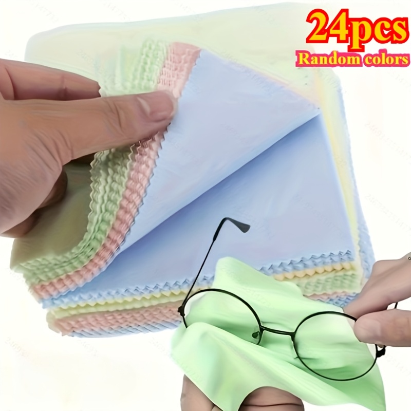 TEMU 24pcs Random Colors Reusable Cleaning Cloths, Suitable For Glasses, Camera Lenses, And Smartphone Screens - Thick, Soft, Unscented Wipes,