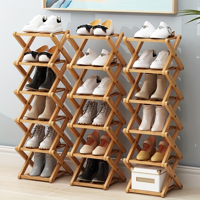 

Bamboo Shoe Rack With Multiple Shelves - Space-saving, Easy , Shoe Storage Organizer For Entryway, Bedroom, Dorm Use - 1pc Bamboo Shoe Display With Tiers