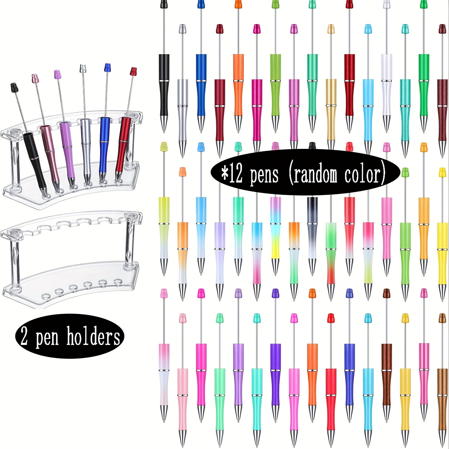 E-shop 12 Perlenstift Geschenkset, inklusive 12 (zufällig) Kunststoffperlenstifte, 2 lose Teile, 6-fach Kunststoffstifthalter, verschiedene