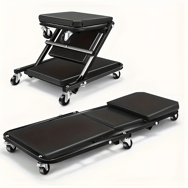 TEMU 1pc Adjustable 2-in-1 Steel Mill Garage Crawler Chair, 36&; Z-shaped Rolling Folding Vehicle Crawler Seat, 300 Lbs Load Capacity, With 6 2.5&; Wheels, Suitable For Car Repair And Maintenance
