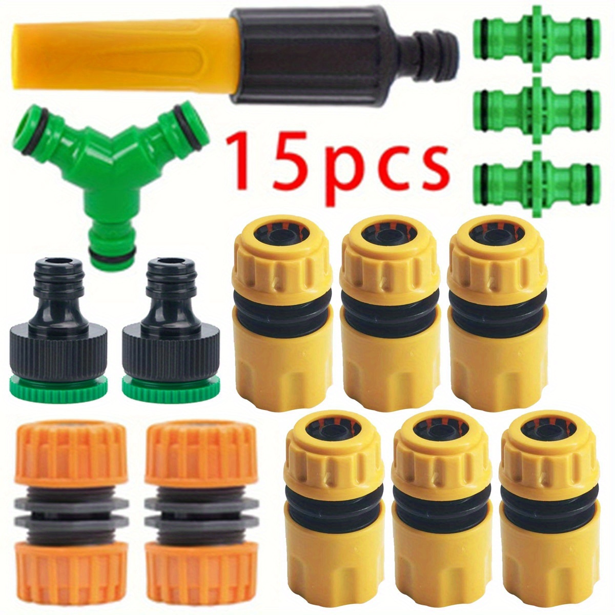 15pcs 1/2 Inch Quick Connect Hose Kit With Spray Nozzle, Suitable For Garden Watering, Irrigation Additions For Lawns And Agriculture, As Well As Car Washing, Outdoor Watering Tools