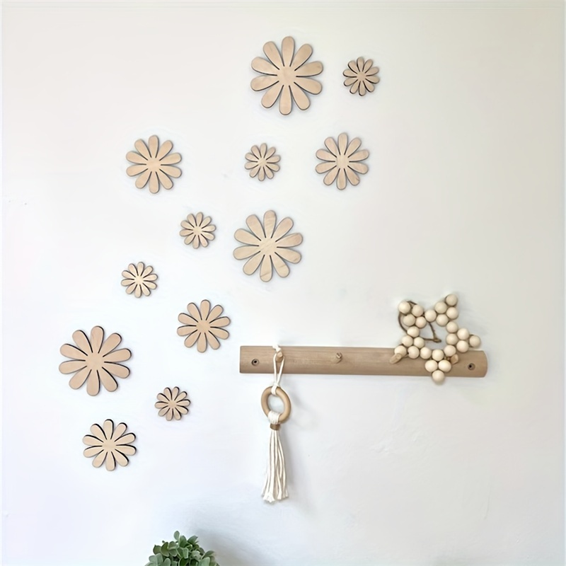 

Boho Chic Wooden Daisy Wall Decals - Self-adhesive Flower Stickers For Kids' Room & Nursery Decor, 3 Sizes Available