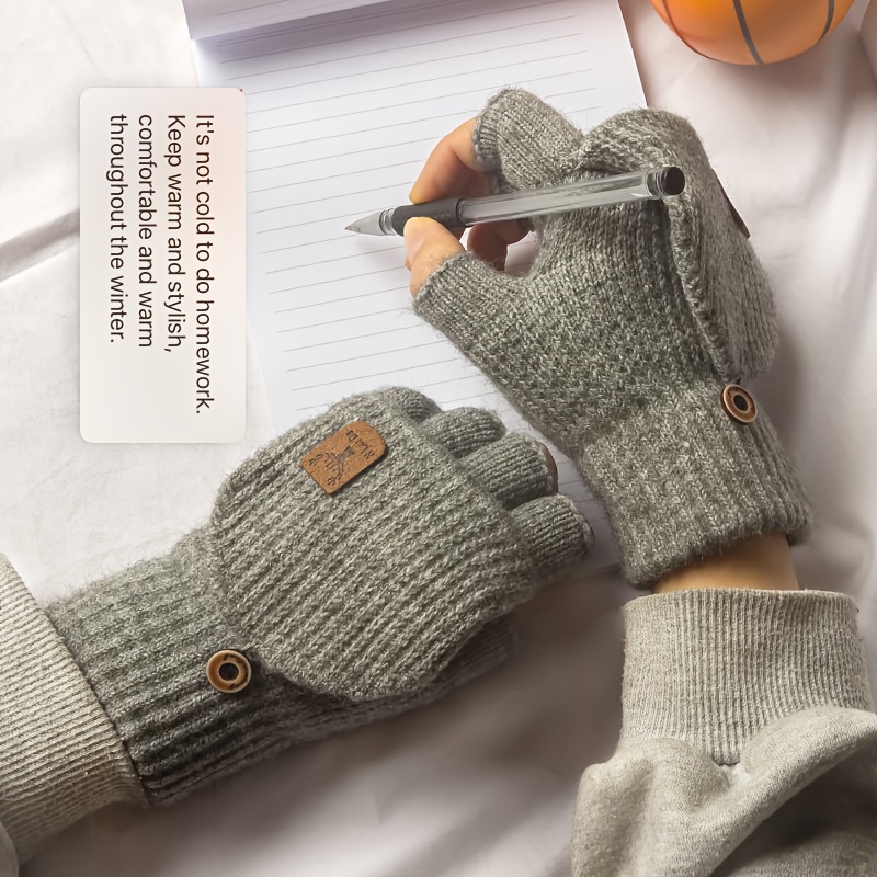 

Thick Fleece-lined Half-finger Gloves - Windproof, Warm Knit Touchscreen Compatible For Outdoor Activities